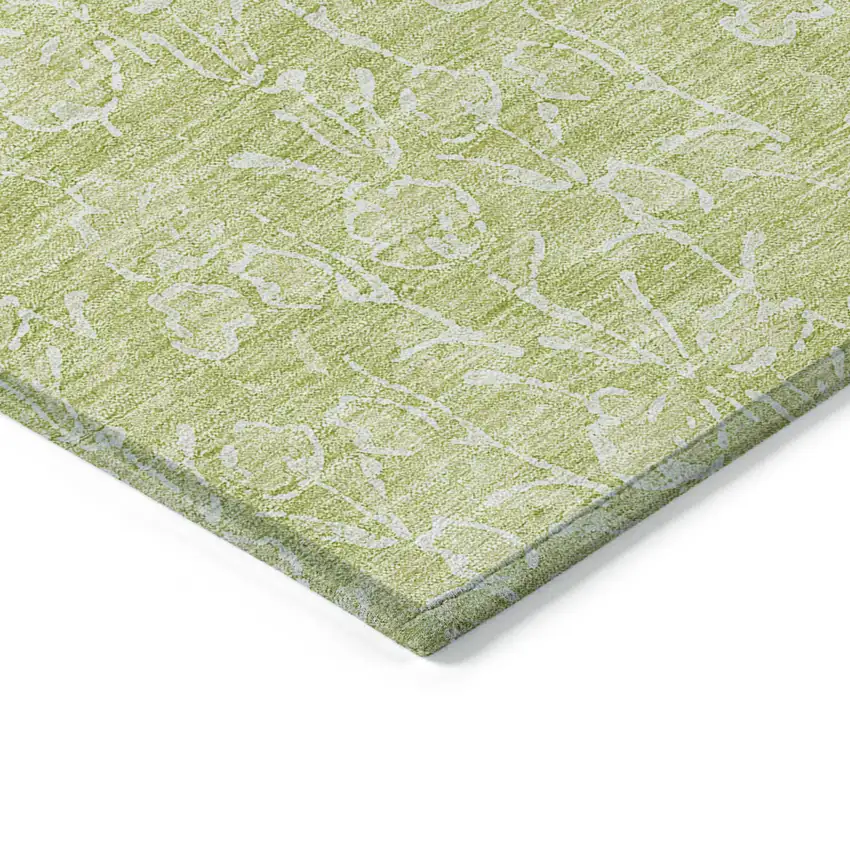 Artichoke Green And Ivory Floral Washable Indoor Outdoor Area Rug Photo 3