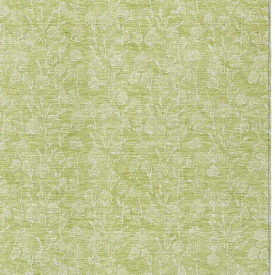 Artichoke Green And Ivory Floral Washable Indoor Outdoor Area Rug Photo 4