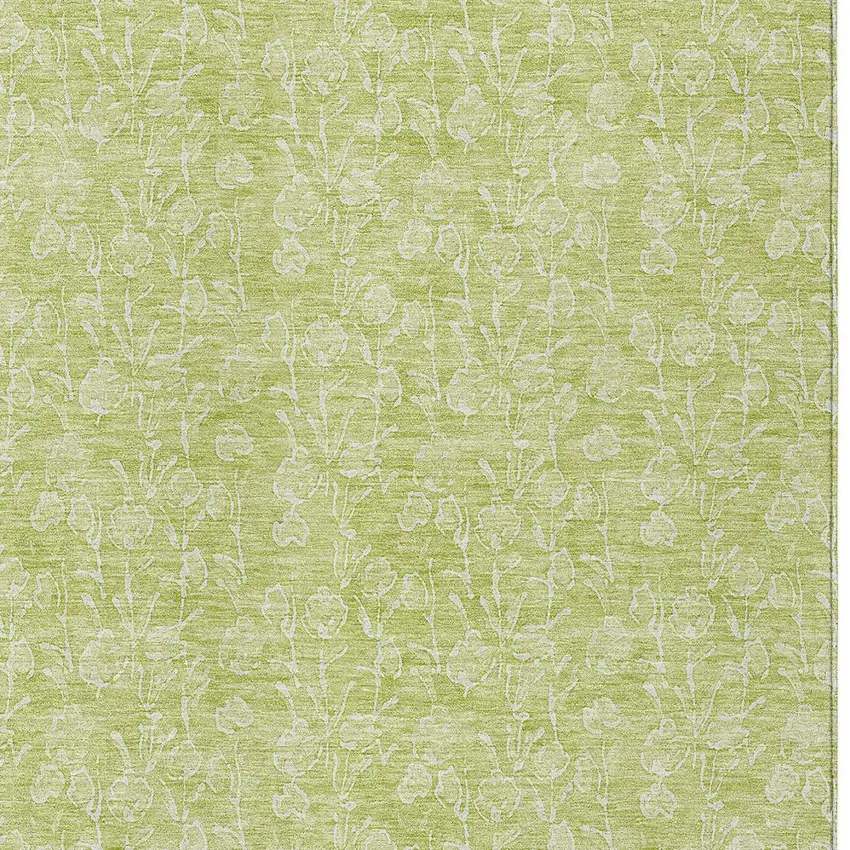 Artichoke Green And Ivory Floral Washable Indoor Outdoor Area Rug Photo 4