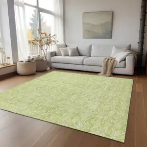 Photo of Artichoke Green And Ivory Floral Washable Indoor Outdoor Area Rug