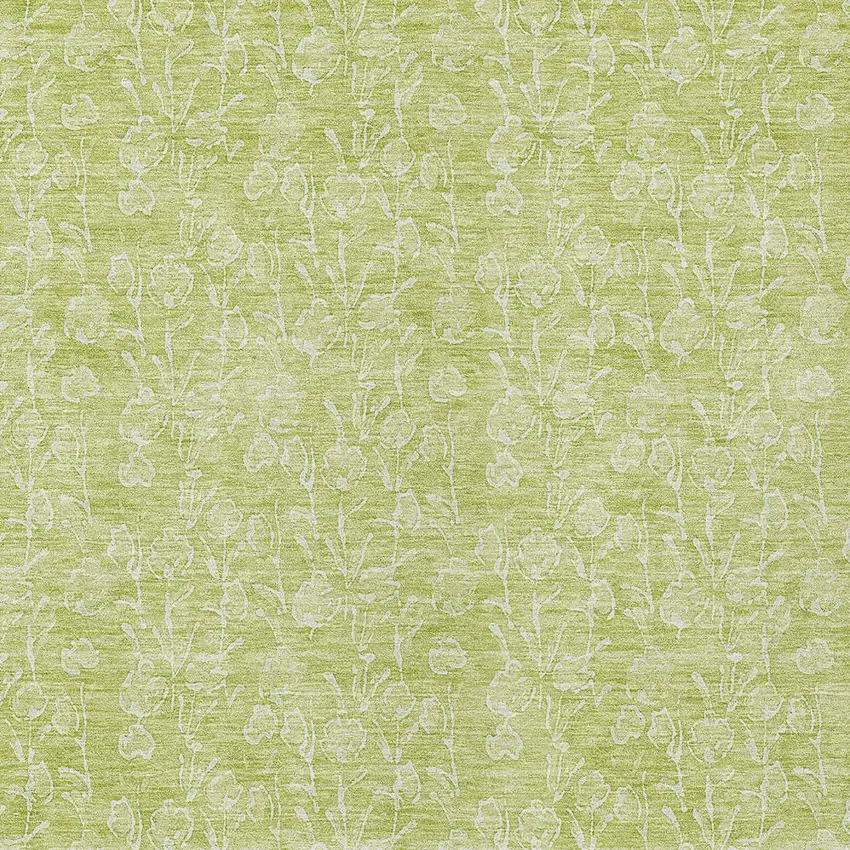 Artichoke Green And Ivory Floral Washable Indoor Outdoor Area Rug Photo 5