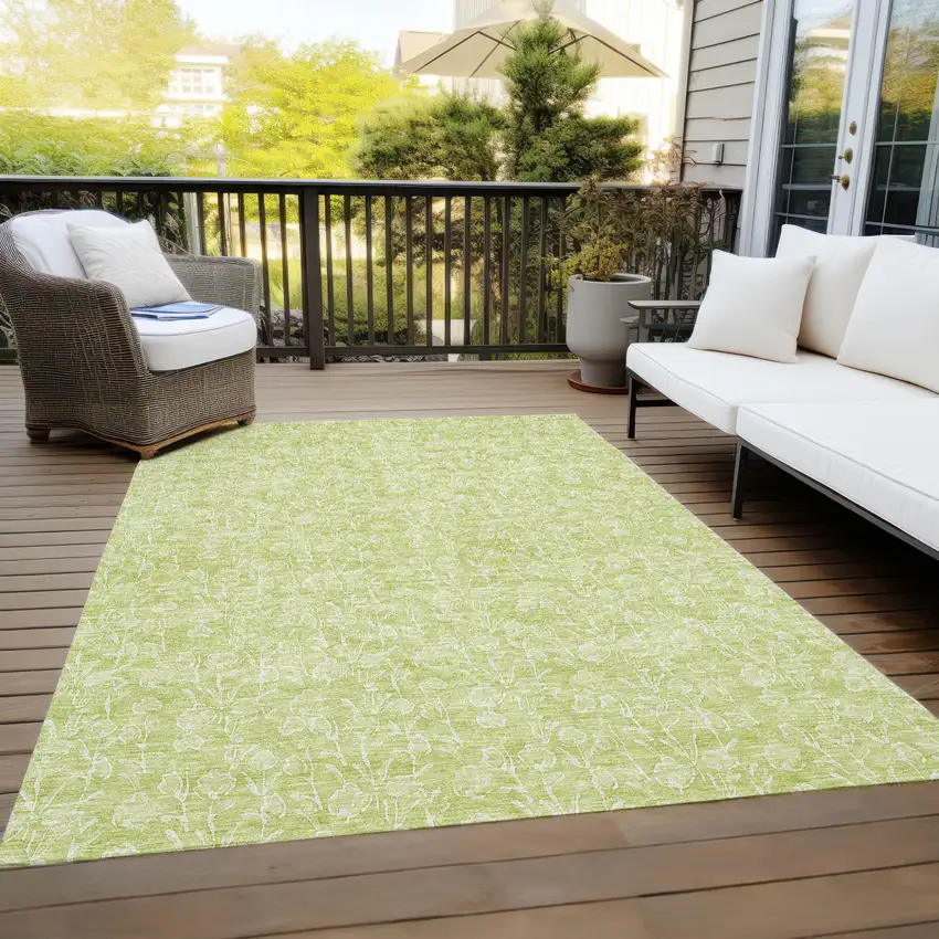 Artichoke Green And Ivory Floral Washable Indoor Outdoor Area Rug Photo 9