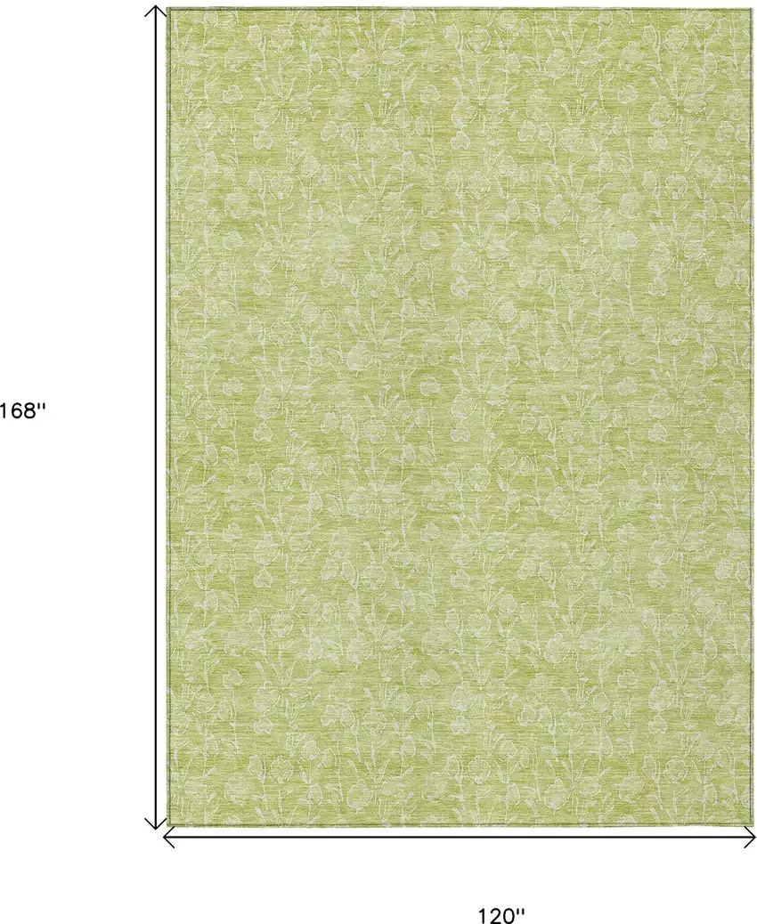 Artichoke Green And Ivory Floral Washable Indoor Outdoor Area Rug Photo 3