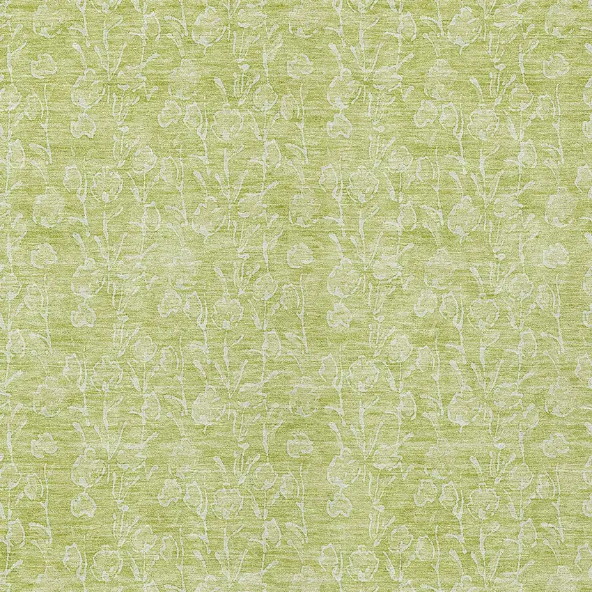 Artichoke Green And Ivory Floral Washable Indoor Outdoor Area Rug Photo 5
