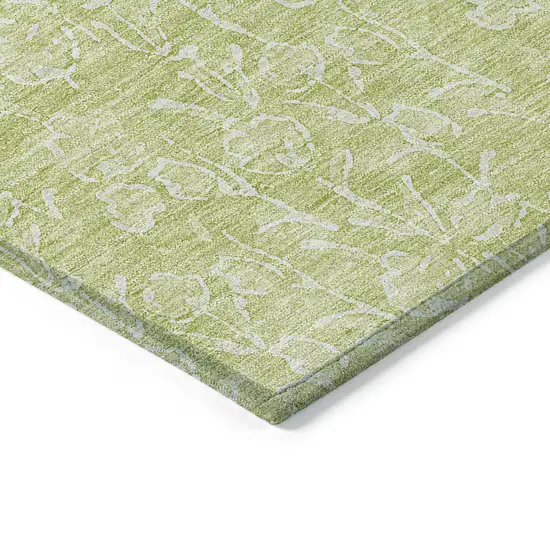 Artichoke Green And Ivory Floral Washable Indoor Outdoor Area Rug Photo 4