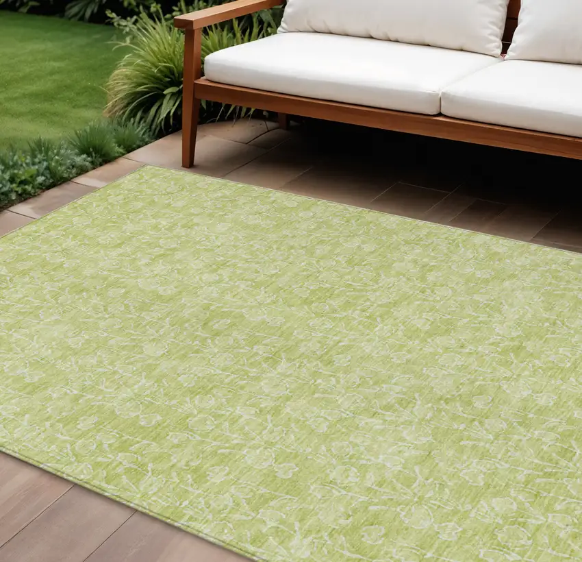 Artichoke Green And Ivory Floral Washable Indoor Outdoor Area Rug Photo 1