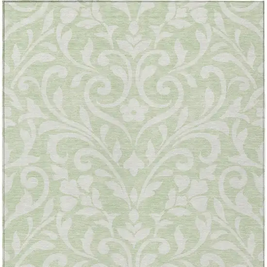 Artichoke Green And Ivory Floral Washable Indoor Outdoor Area Rug Photo 6