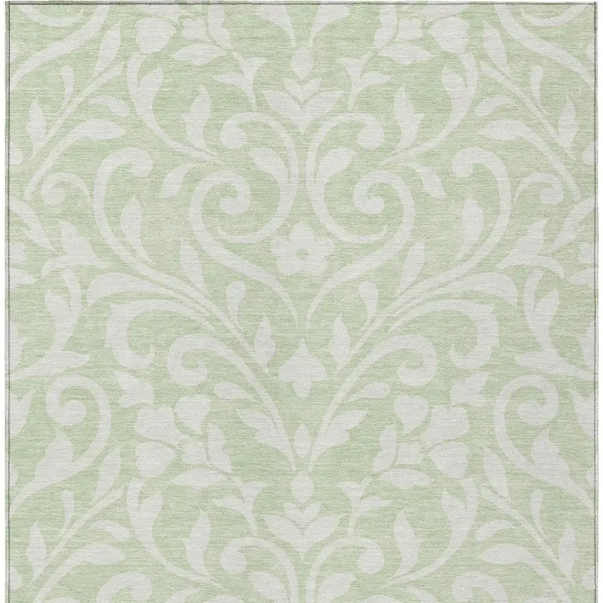 Artichoke Green And Ivory Floral Washable Indoor Outdoor Area Rug Photo 6