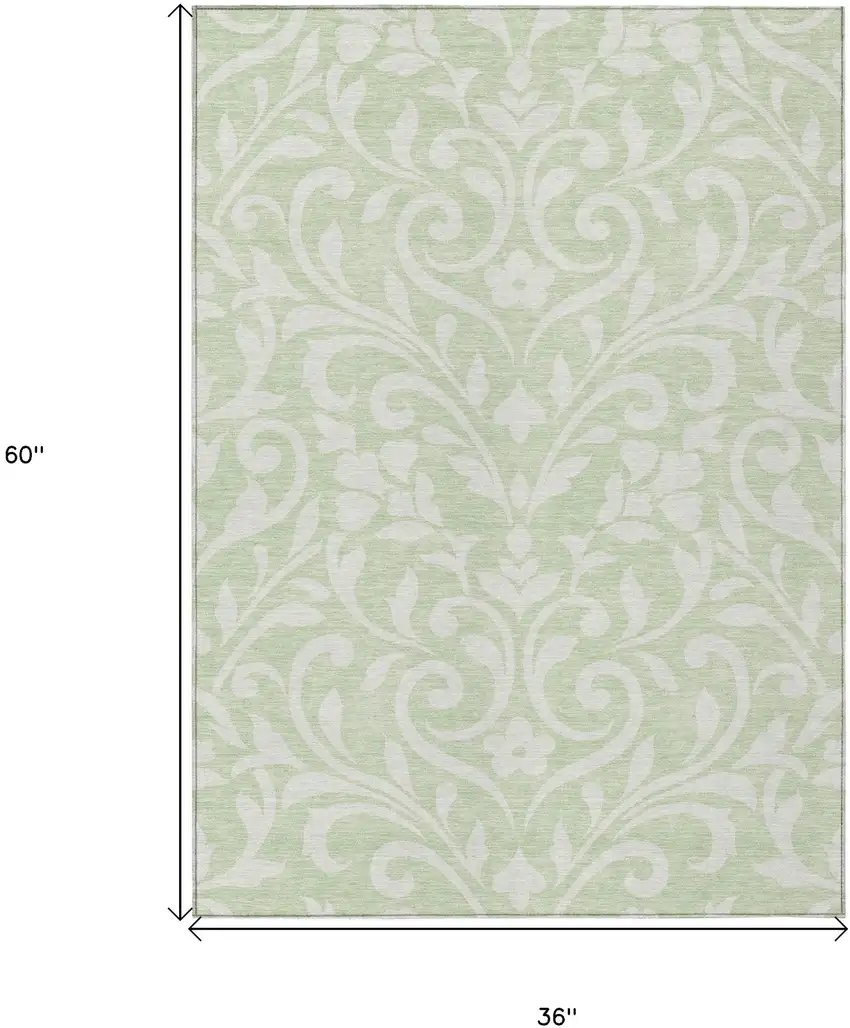 Artichoke Green And Ivory Floral Washable Indoor Outdoor Area Rug Photo 3