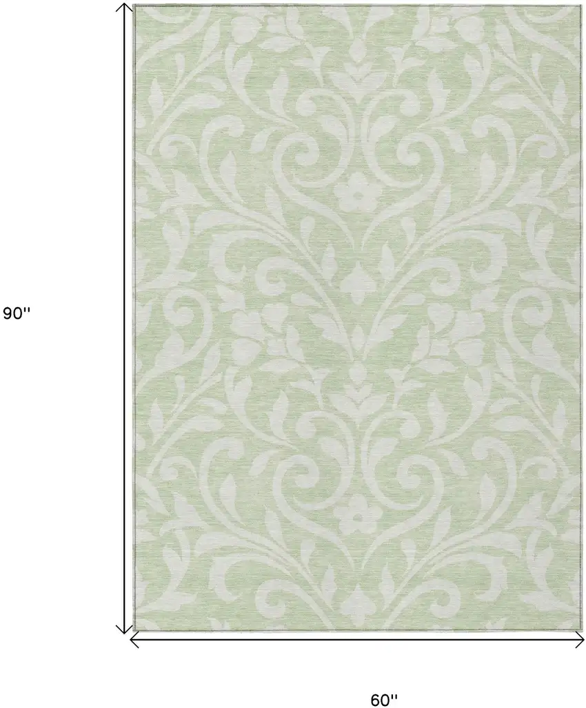 Artichoke Green And Ivory Floral Washable Indoor Outdoor Area Rug Photo 3