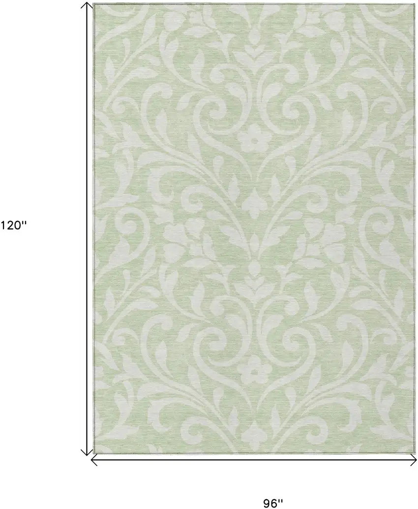Artichoke Green And Ivory Floral Washable Indoor Outdoor Area Rug Photo 3