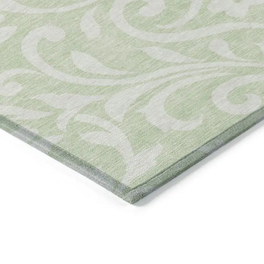 Artichoke Green And Ivory Floral Washable Indoor Outdoor Area Rug Photo 5