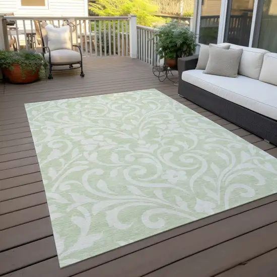 Artichoke Green And Ivory Floral Washable Indoor Outdoor Area Rug Photo 8