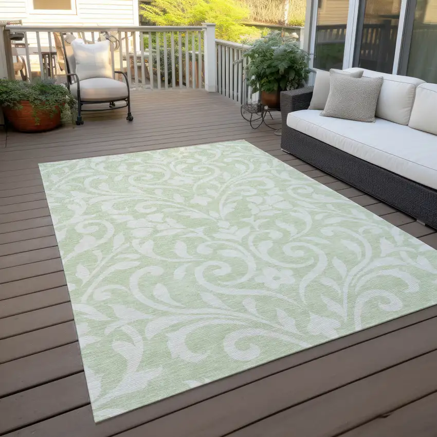 Artichoke Green And Ivory Floral Washable Indoor Outdoor Area Rug Photo 8