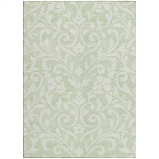 Artichoke Green And Ivory Floral Washable Indoor Outdoor Area Rug Photo 7