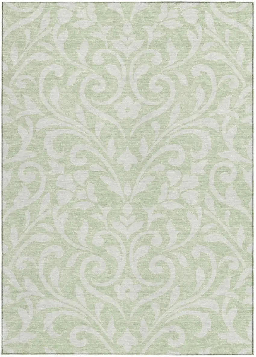 Artichoke Green And Ivory Floral Washable Indoor Outdoor Area Rug Photo 7