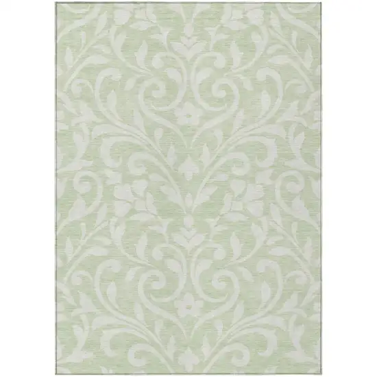 Artichoke Green And Ivory Floral Washable Indoor Outdoor Area Rug Photo 2
