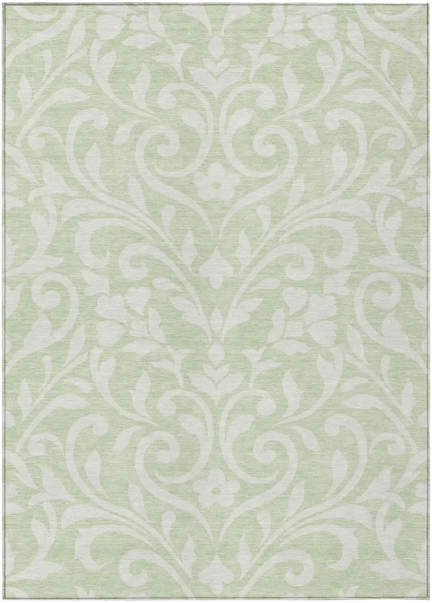 Artichoke Green And Ivory Floral Washable Indoor Outdoor Area Rug Photo 2