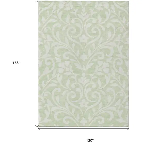 Artichoke Green And Ivory Floral Washable Indoor Outdoor Area Rug Photo 3