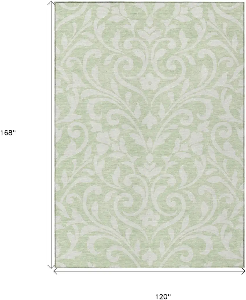 Artichoke Green And Ivory Floral Washable Indoor Outdoor Area Rug Photo 3
