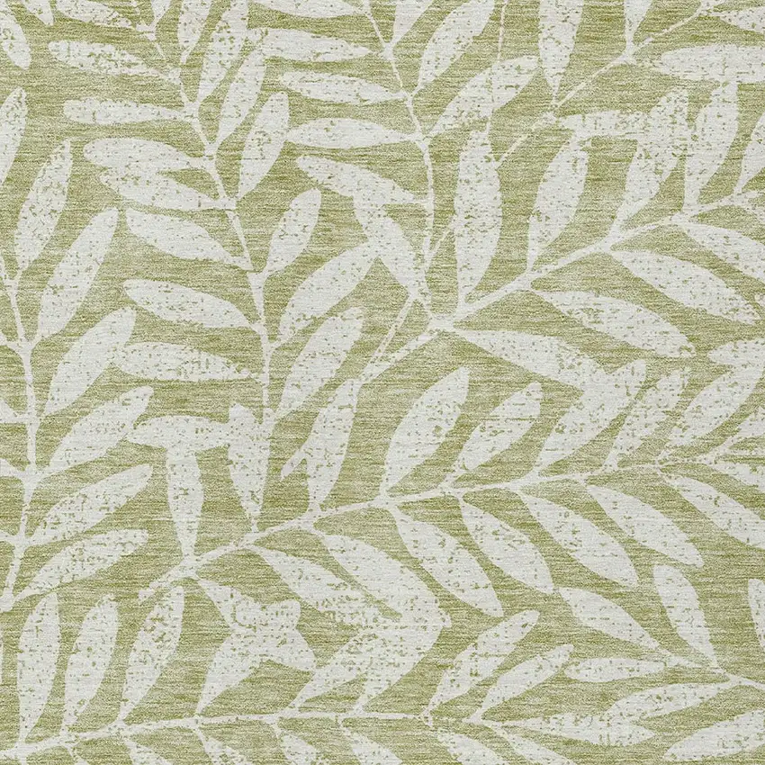 Artichoke Green And Ivory Floral Washable Indoor Outdoor Area Rug Photo 6
