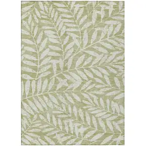 Photo of Artichoke Green And Ivory Floral Washable Indoor Outdoor Area Rug
