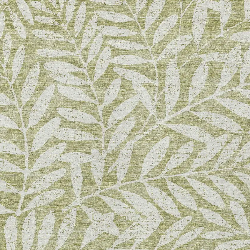 Artichoke Green And Ivory Floral Washable Indoor Outdoor Area Rug Photo 6