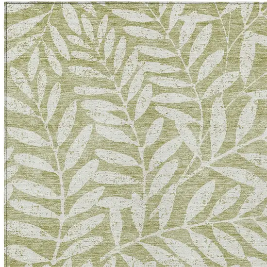 Artichoke Green And Ivory Floral Washable Indoor Outdoor Area Rug Photo 6