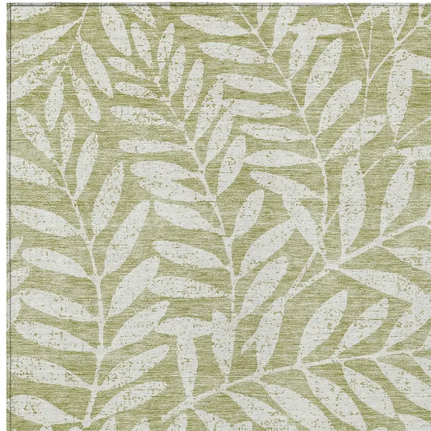 Artichoke Green And Ivory Floral Washable Indoor Outdoor Area Rug Photo 6