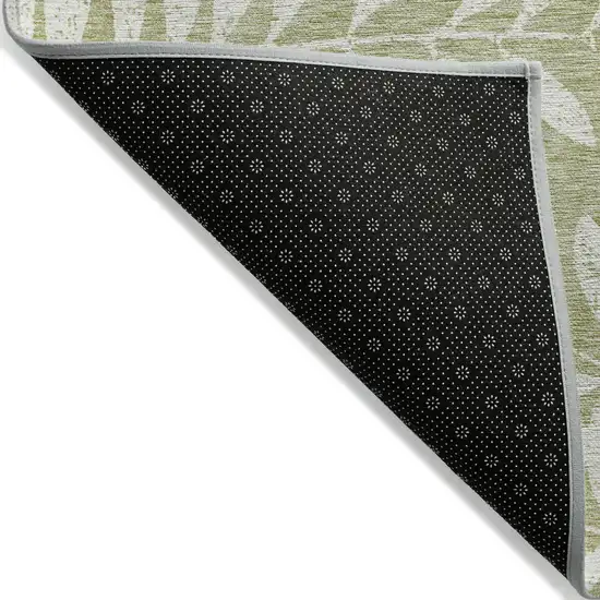 Artichoke Green And Ivory Floral Washable Indoor Outdoor Area Rug Photo 4
