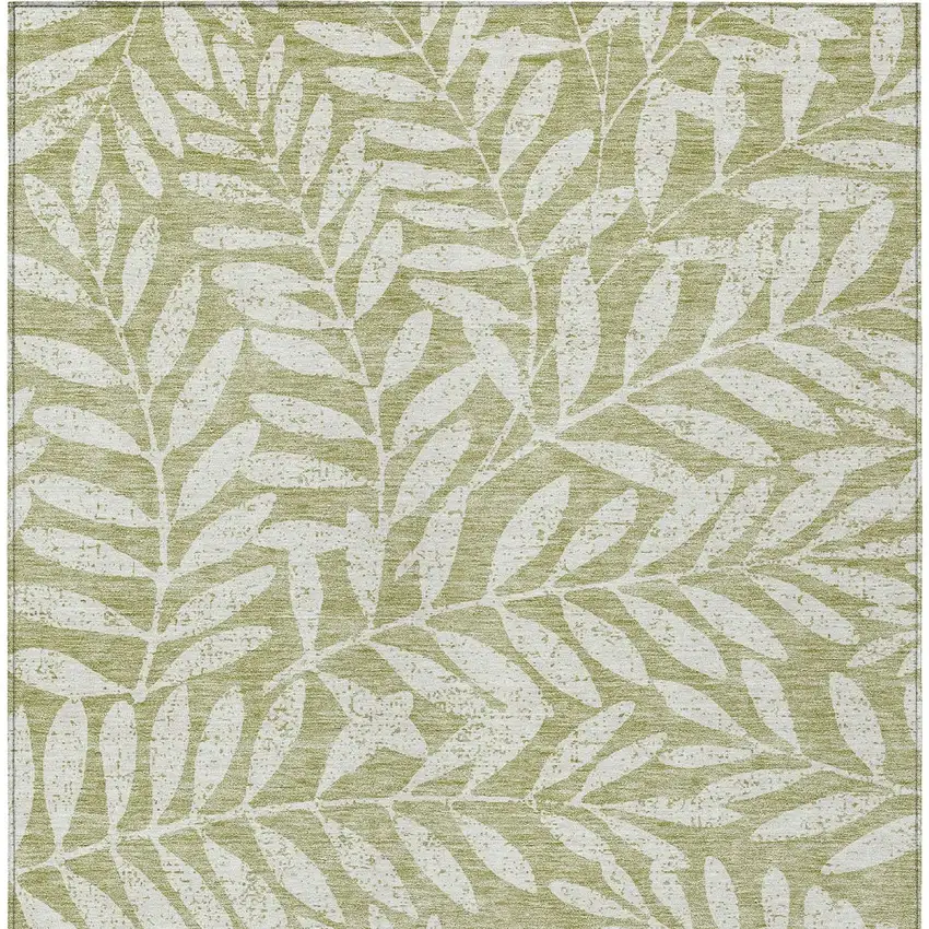 Artichoke Green And Ivory Floral Washable Indoor Outdoor Area Rug Photo 7