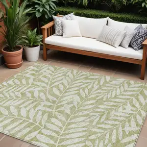 Photo of Artichoke Green And Ivory Floral Washable Indoor Outdoor Area Rug