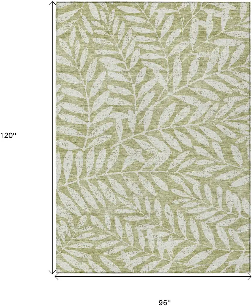 Artichoke Green And Ivory Floral Washable Indoor Outdoor Area Rug Photo 3