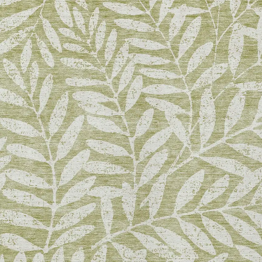 Artichoke Green And Ivory Floral Washable Indoor Outdoor Area Rug Photo 6