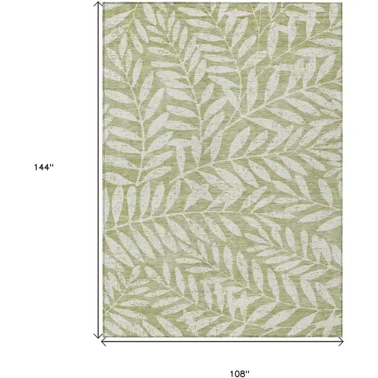 Artichoke Green And Ivory Floral Washable Indoor Outdoor Area Rug Photo 3