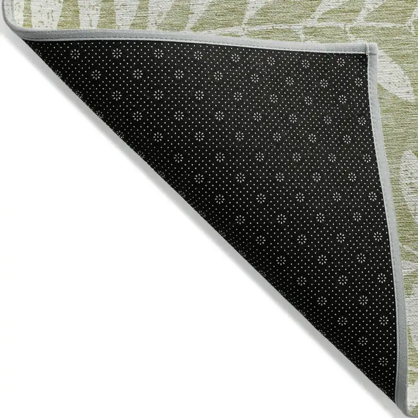 Artichoke Green And Ivory Floral Washable Indoor Outdoor Area Rug Photo 4