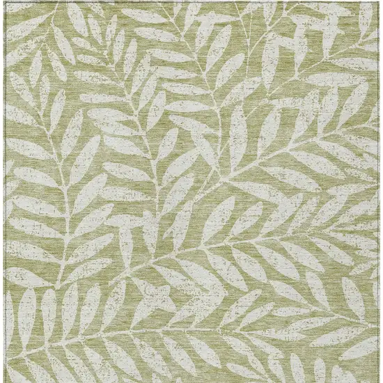 Artichoke Green And Ivory Floral Washable Indoor Outdoor Area Rug Photo 7