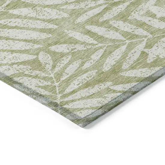 Artichoke Green And Ivory Floral Washable Indoor Outdoor Area Rug Photo 5