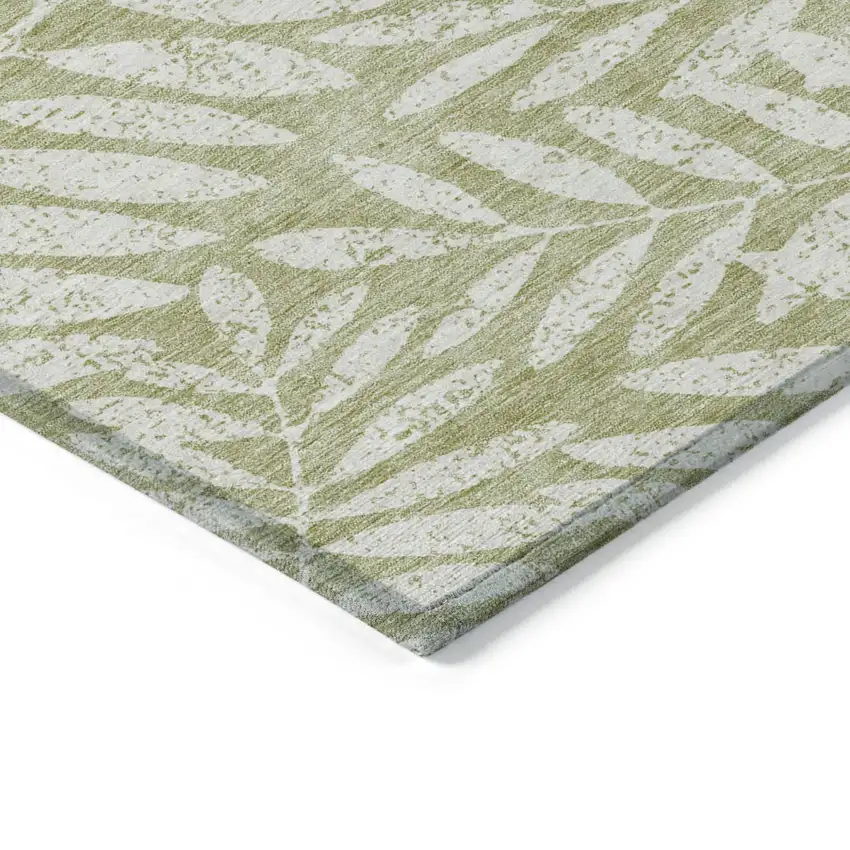 Artichoke Green And Ivory Floral Washable Indoor Outdoor Area Rug Photo 5