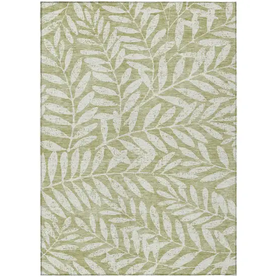 Artichoke Green And Ivory Floral Washable Indoor Outdoor Area Rug Photo 2