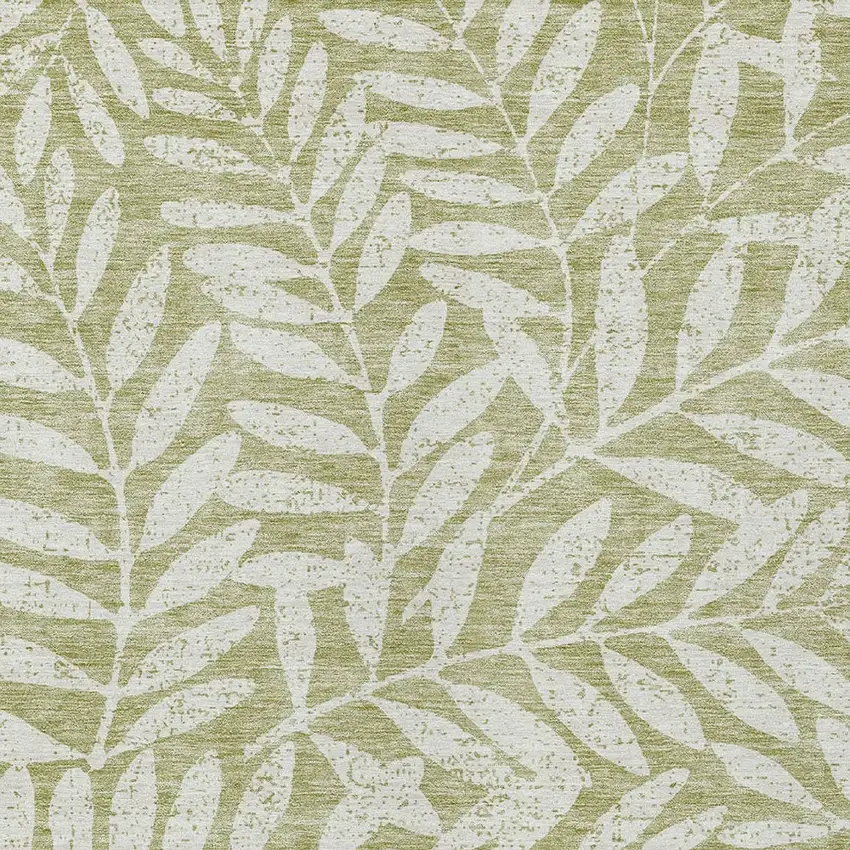 Artichoke Green And Ivory Floral Washable Indoor Outdoor Area Rug Photo 6