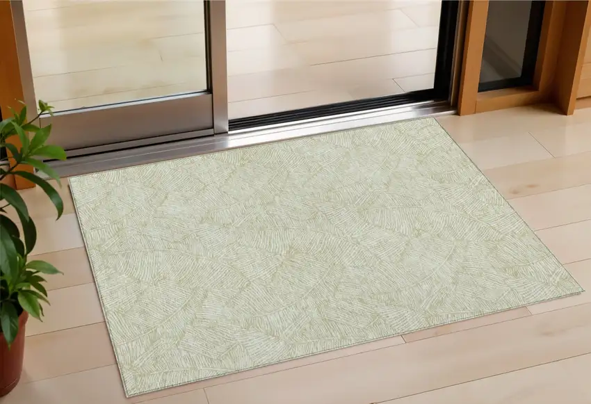 Artichoke Green And Ivory Floral Washable Indoor Outdoor Area Rug Photo 1