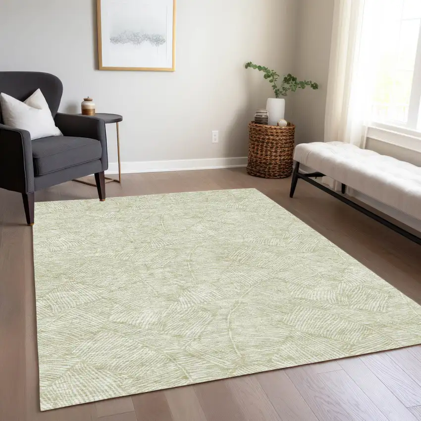 Artichoke Green And Ivory Floral Washable Indoor Outdoor Area Rug Photo 9