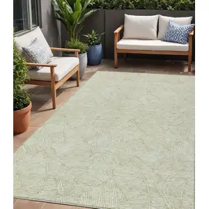 Photo of Artichoke Green And Ivory Floral Washable Indoor Outdoor Area Rug