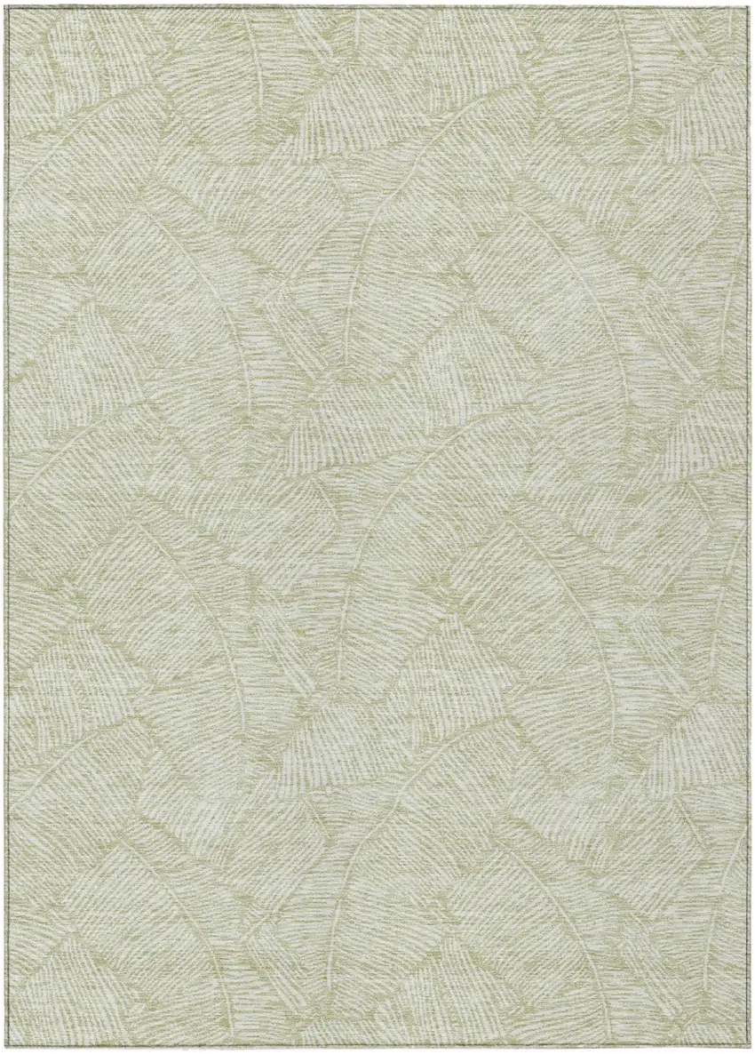 Artichoke Green And Ivory Floral Washable Indoor Outdoor Area Rug Photo 2