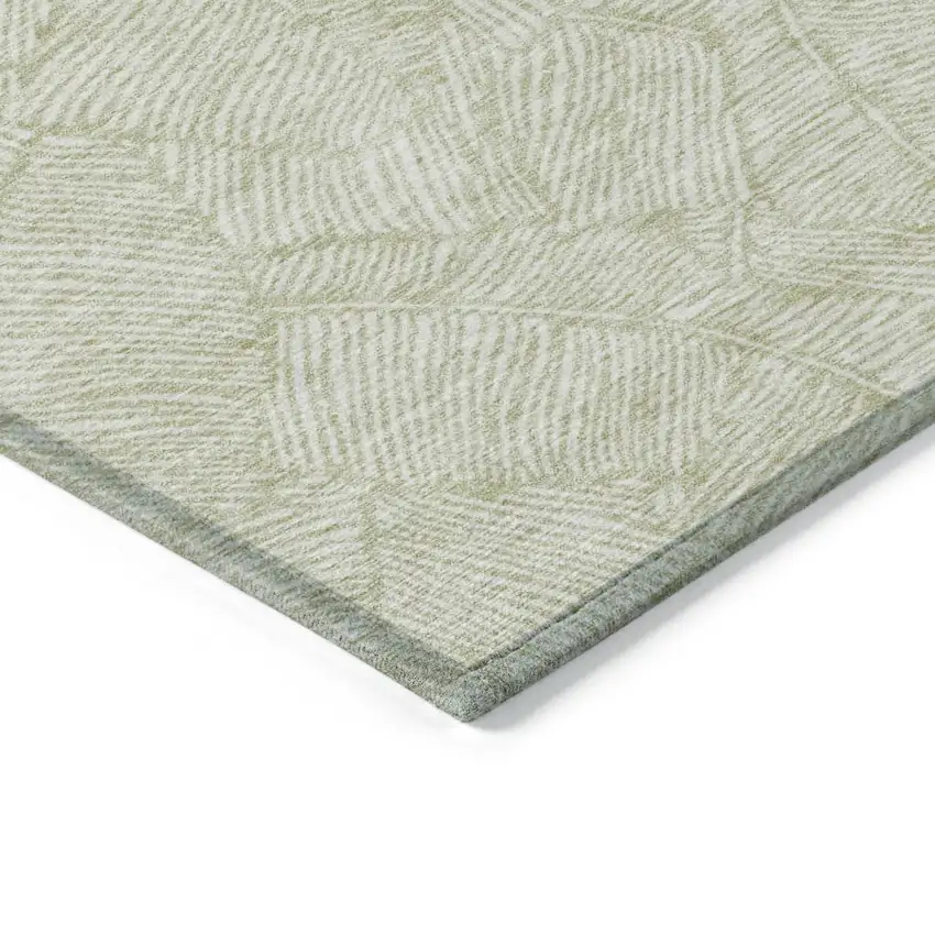 Artichoke Green And Ivory Floral Washable Indoor Outdoor Area Rug Photo 5