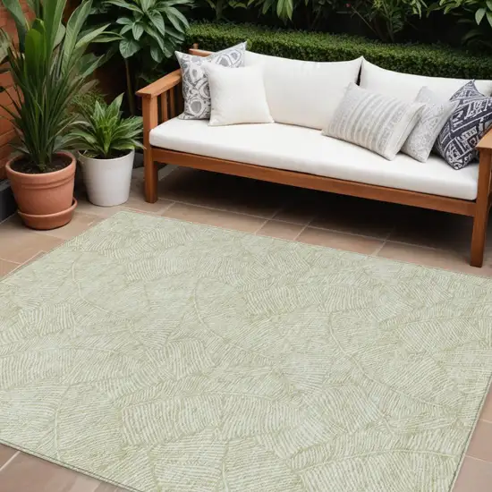 Artichoke Green And Ivory Floral Washable Indoor Outdoor Area Rug Photo 1