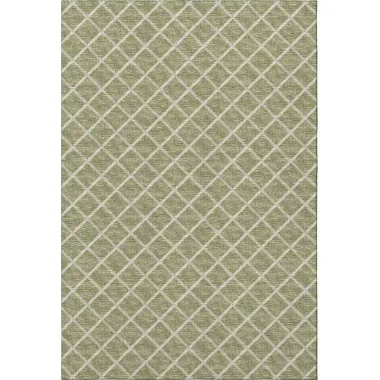 Artichoke Green And Ivory Geometric Washable Area Rug With UV Protection Photo 4