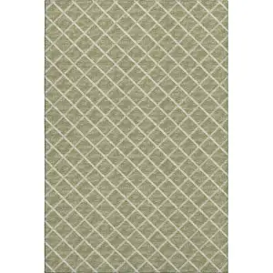 Photo of Artichoke Green And Ivory Geometric Washable Area Rug With UV Protection