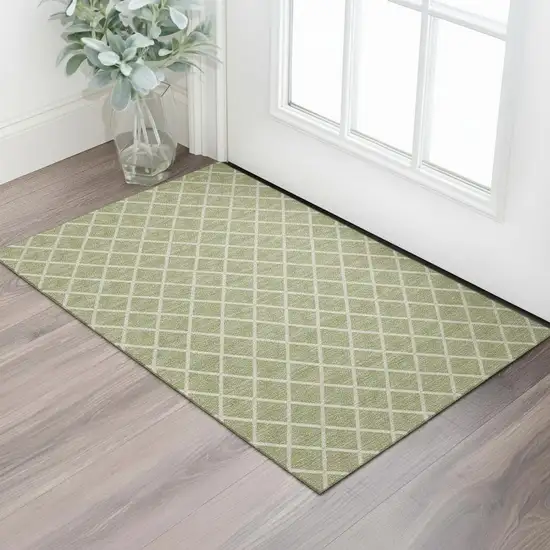 Artichoke Green And Ivory Geometric Washable Area Rug With UV Protection Photo 1